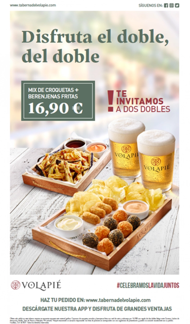 Croquetas + Berenjenas + 2 Dobles GRATIS por 16,90€