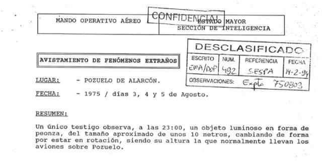 Desclasificado un 'Expediente OVNI' sobre un avistamiento en Pozuelo