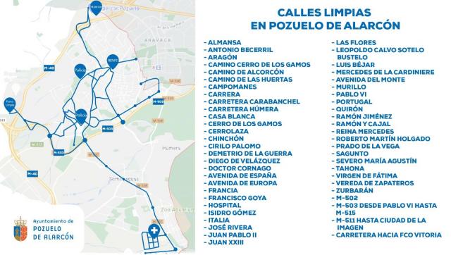 El mapa de las vías de Pozuelo despejadas de nieve en tiempo real